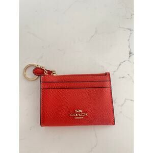 Coach Red Orange Mini Skinny Id Case Wallet